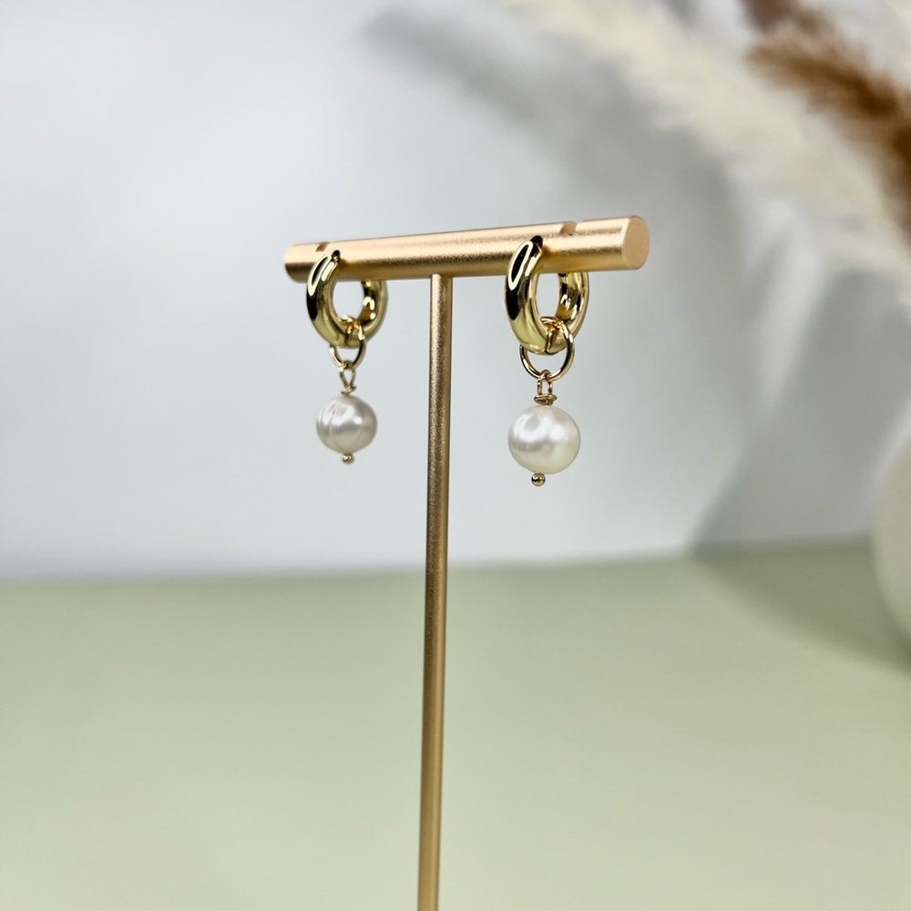 Gold-Filled Dainty Hoops, Real Pearl Removable Charm!